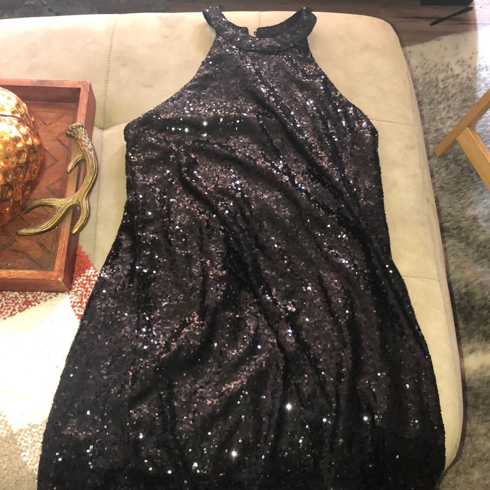 Black Halter Style Sequin Dress